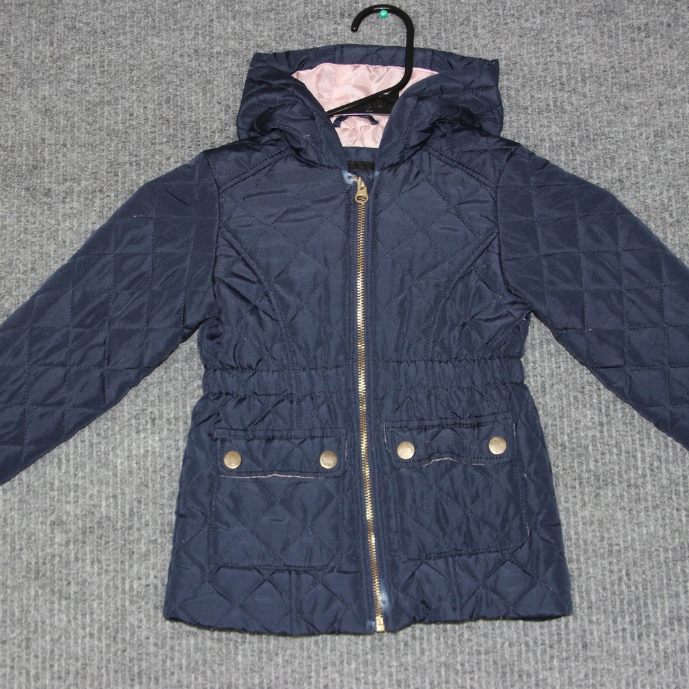 Me Jane Mini Girls Quilted Hooded Jacket Navy Blue Size 4T Pockets Zip